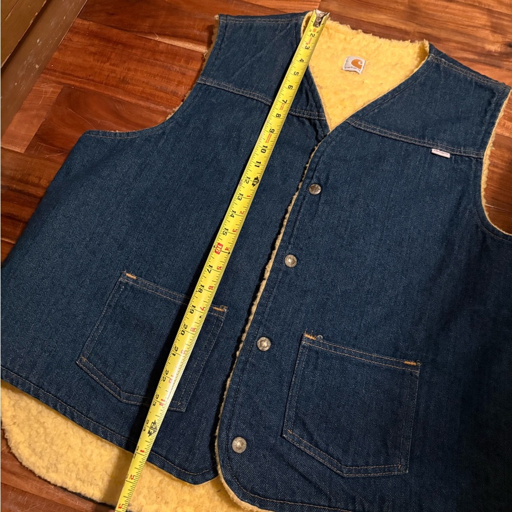 Vintage Carhartt Denim Sherpa Lined Vest USA Made Workwear Western XL Tall - Picture 7 of 10